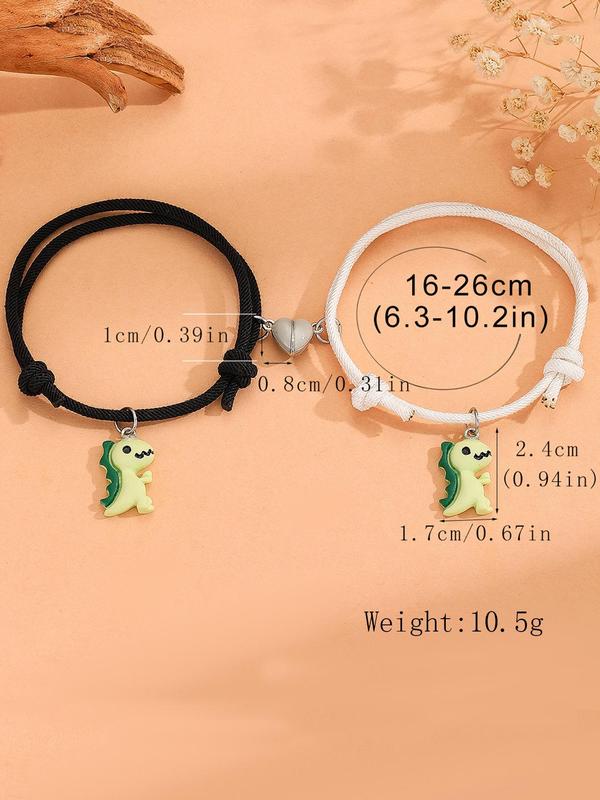 Cute Dinosaur & Magnetic Heart Design Bracelets, 2 Counts set Fashionable Couple Bracelets for Women & Men, Trendy All-match & Exquisite Jewelry for Gift