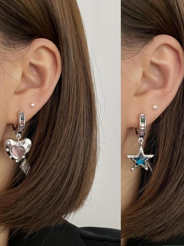 Women's Elegant Rhinestone Decor Star & Heart Design Dangle Earrings, Exquisite Trendy Asymmetrical Earrings, Fashion Jewelry for Women for Daily & Party Decoration