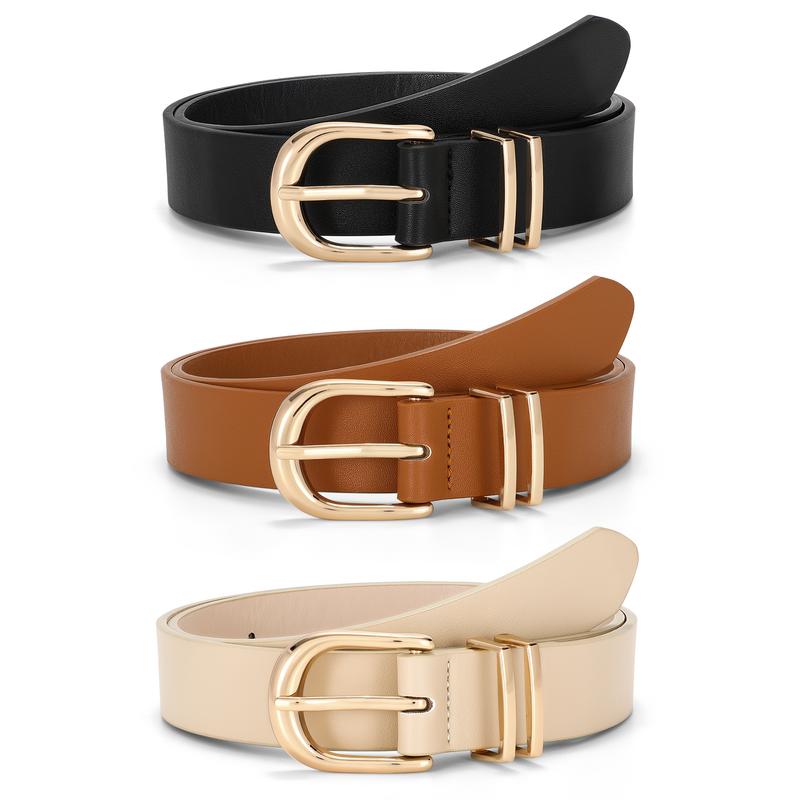 JASGOOD 3 Pack Women Leather Belts  Ladies Faux Waist Belt with Gold Buckle For Jeans Dresses Pants