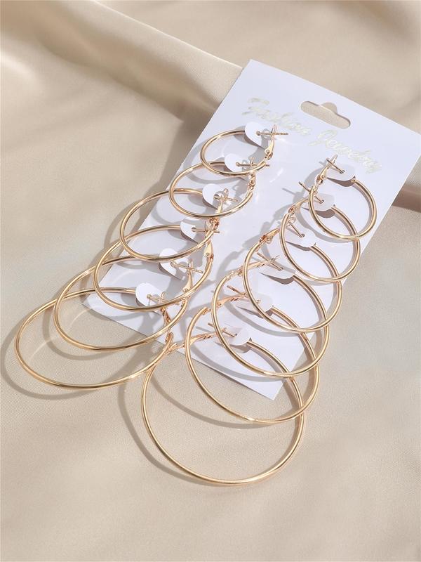 6 Pairs Women's Simple Plain Alloy Hoop Earrings, Casual All-match Jewelry for Girls Gift, Female Classic Fashion Accessories for Daily Wear