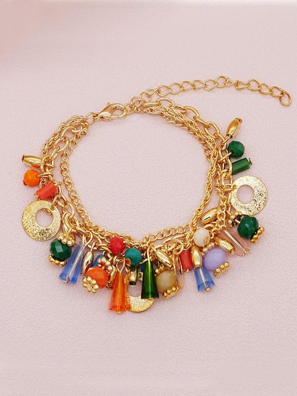 Boho Style Colorful Beaded Bracelet, 2024 New Style Adjustable Layered Bracelet for Women & Girls, Trendy All-match & Exquisite Jewelry for Birthday Gift