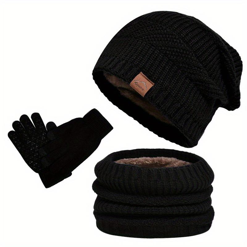 Men's Winter Knit Hat Set with Ear Flaps - Plush, Warm & Windproof, Includes Neck Warmer and Scarf, Mixed Colors