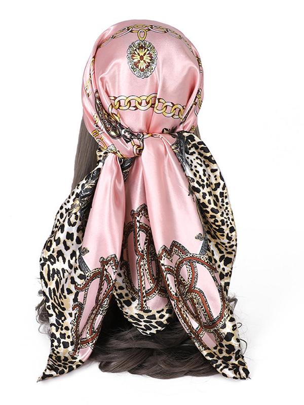 Women's Elegant Chain Print & Leopard Print Scarf, Boho Style Soft Comfortable Shawl for Daily Wear, Fashion Accessories for Women & Girls