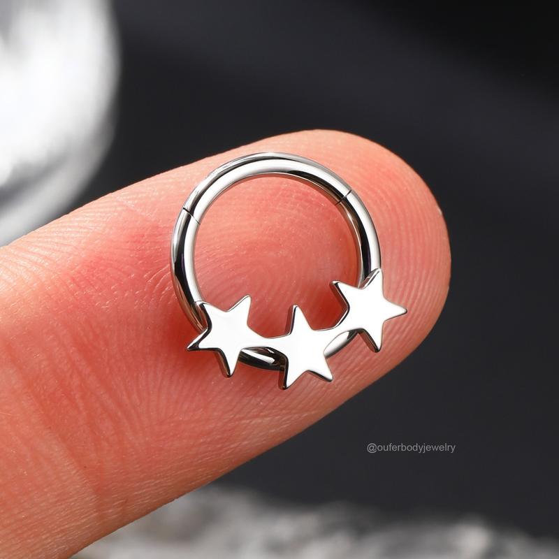 Oufer 16G Triple Star Septum Piercing Nose Ring Daith Jewlery Ear Piercing Ring 316L Stainless Steel Inner Diameter 8mm