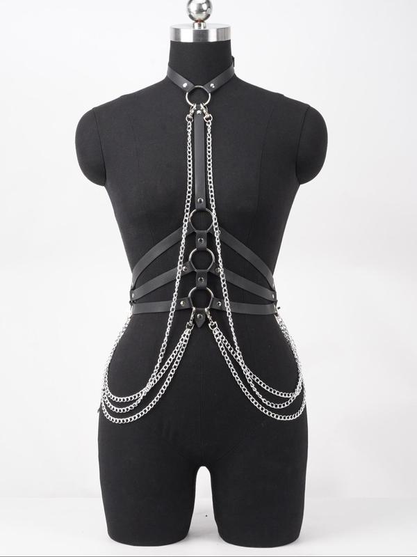 Women's Punk Style Studded & O-ring Decorated Harness Belt, Fashionable Pu Leather Belt for Party, Daily Clothing Decor, Trendy All-match & Exquisite Belt for Birthday Gift