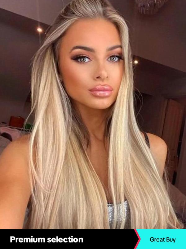 28 Inch Rooted Color Long Straight Lace Front Wigs for Women, Gorgeous Fluffy Wigs without Bangs, Synthetic Hair Lace Front Wigs for Party, Daily Use