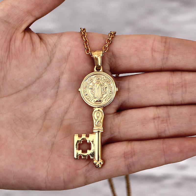 GTHIC St. Benedict Medal Key Stainless Steel Pendant for Men Women Daily Wear Statement Jewelry