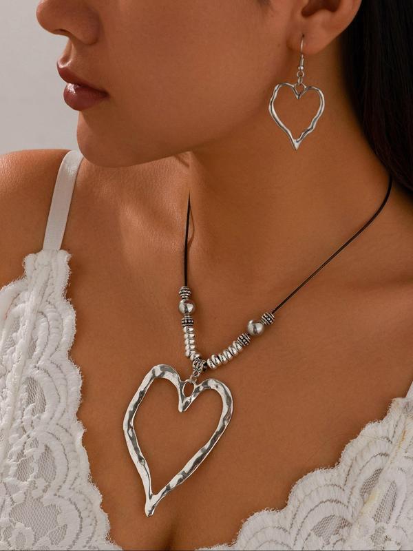 Elegant Hollow Out Heart Design Adjustable Pendant Necklace & Dangle Earrings, Trendy All-match & Exquisite Jewelry Set for Birthday Gift