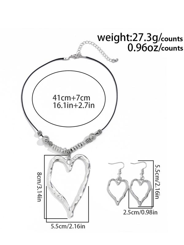 Elegant Hollow Out Heart Design Adjustable Pendant Necklace & Dangle Earrings, Trendy All-match & Exquisite Jewelry Set for Birthday Gift