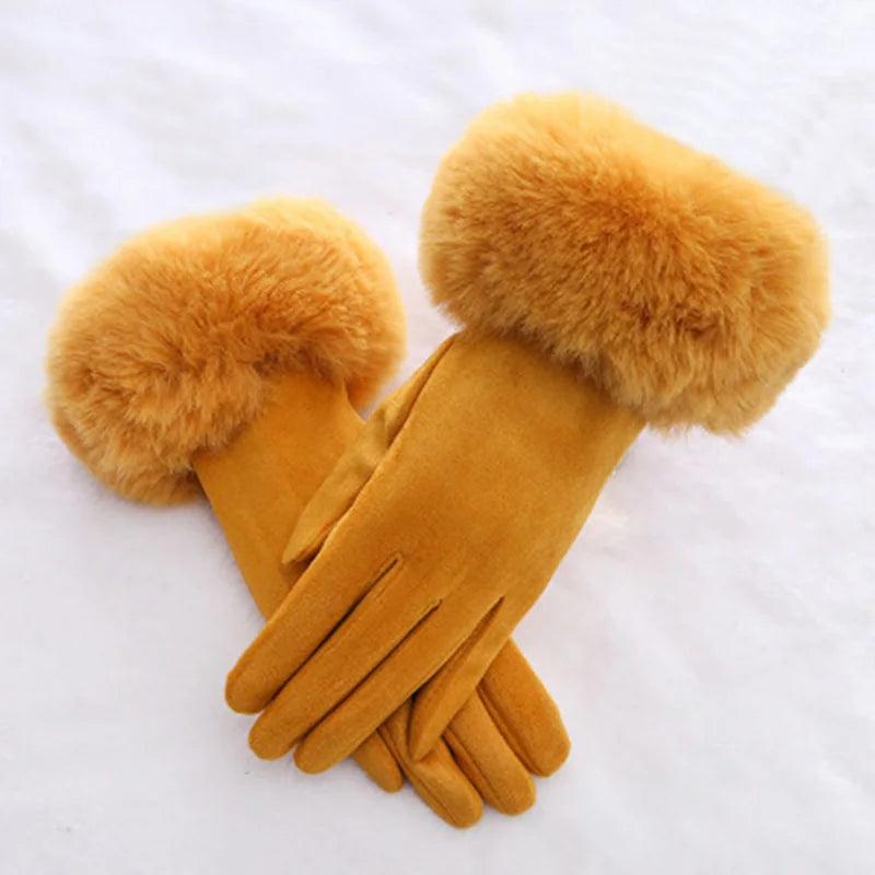 Fashion Women Winter Warm Suede Leather Touch Screen Glove Female Faux