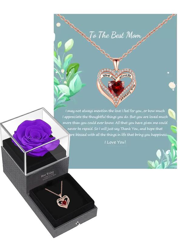 Summer Rhinestone Decor Heart Necklace with Red Rose Flower Gift Box for Gift, Women's Matching Funky Unique Accessories for Anniversary Gift Back To School for Fall 2024