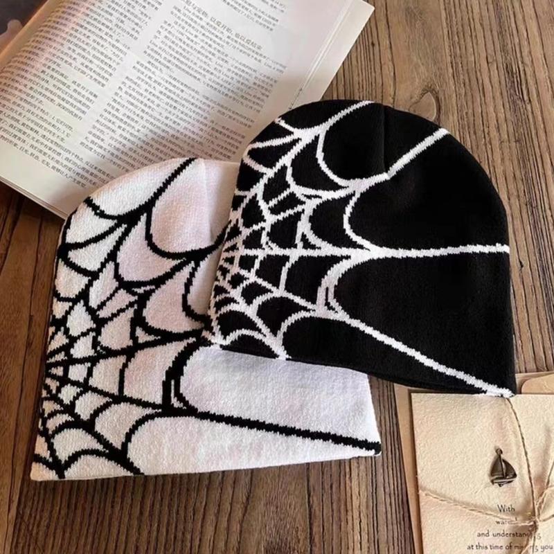 Y2K  Creative Spider Web Beanie Hat for Men Back To School, Street Style Knit Cool Hat for Fall & Winter for Outdoors, Fashion Matching Hat Accessories