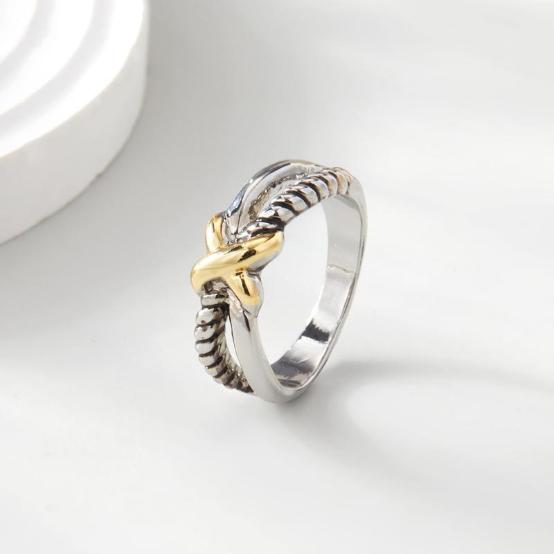 Mytys Cross Braided Geometric hypoallergenic Ring X Two-tone Ring for Party Gift for Neutral