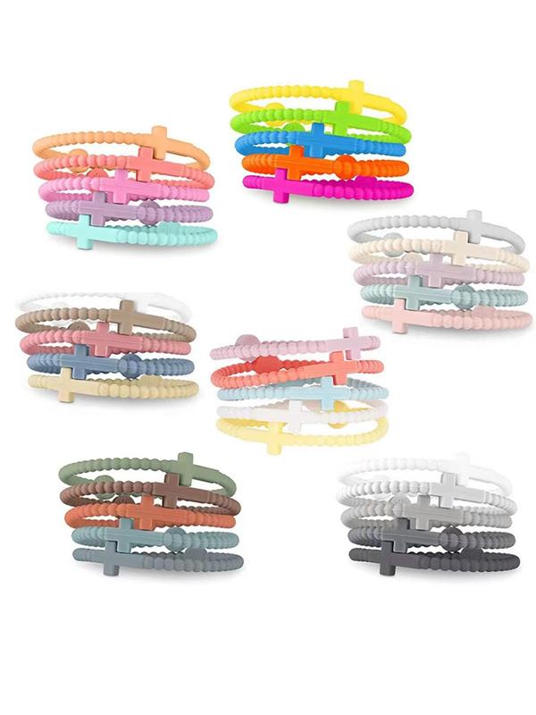 Colorful Cross Design Silicone Beaded Bracelets, Fashionable Jewelry for Women & Men, Trendy All-match & Exquisite Jewelry for Birthday Gift