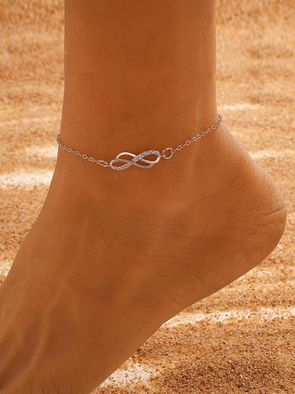 Women  Rhinestone Decor Infinity Charm Anklet for Women, Beach Vacation Matching Jewelry, Fashion Accessory for Party & Daily Wear