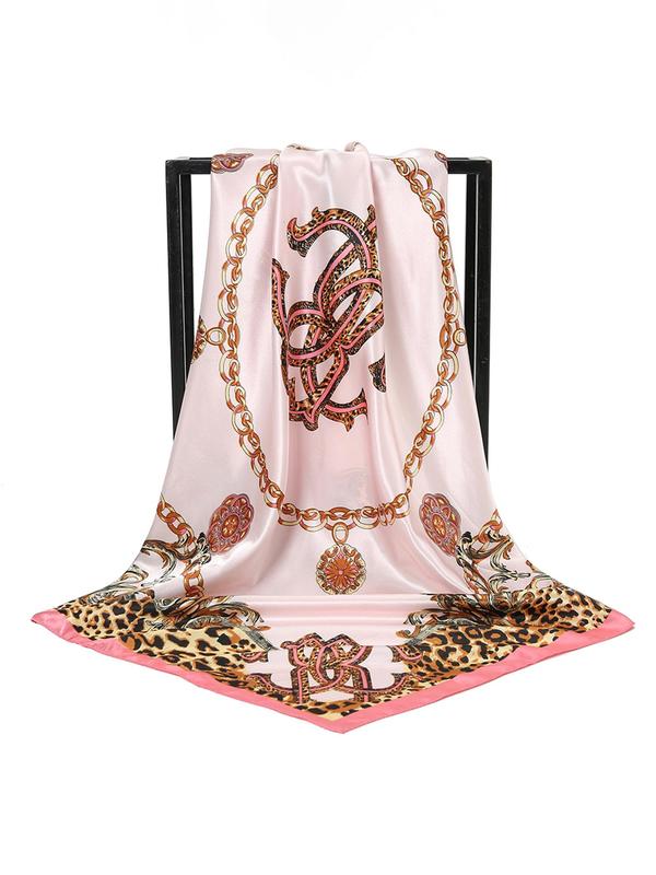 Women's Elegant Chain Print & Leopard Print Scarf, Boho Style Soft Comfortable Shawl for Daily Wear, Fashion Accessories for Women & Girls