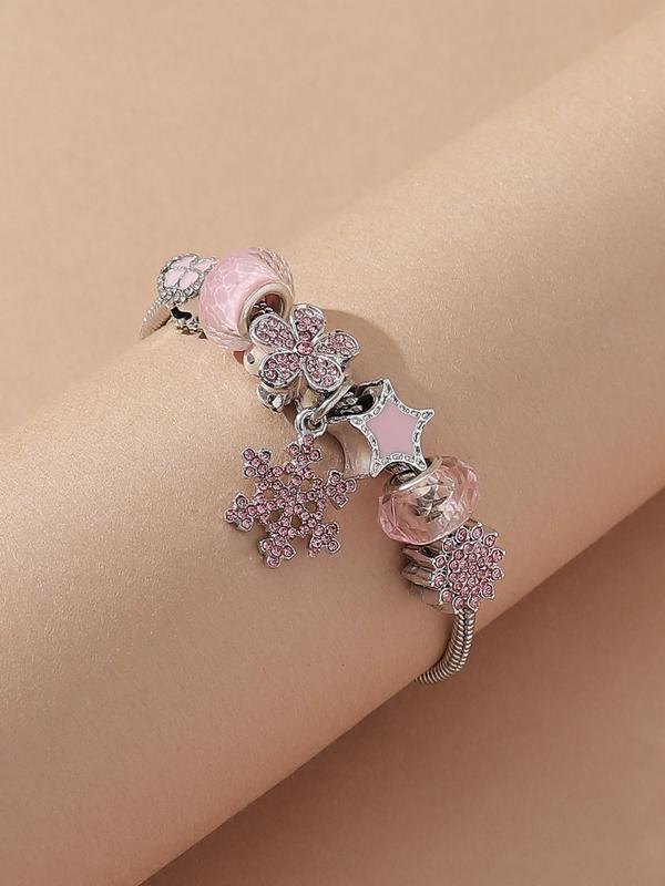 Fashion Butterfly Flower Heart Decorated Link Bracelet, Rhinestone Diy Copper Link Bracelet, Holiday Casual Party Daily Wear Matching Luxury Jewelry Accessory for Women