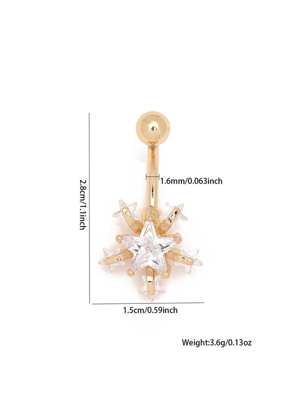 Women's Elegant Rhinestone Decor Snowflake Shape Belly Ring, Exquisite Trendy Belly Piercing Jewelry, Chic Body Shiny Jewelry for Party Decor