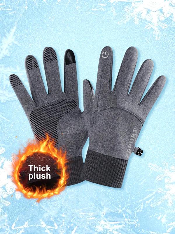 Unisex Letter Print Touch Screen Gloves, Casual Non-slip Waterproof Warm Gloves for Outdoor Activities, Fashion Accessories for Men & Women