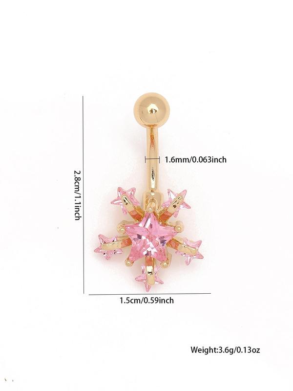 Women's Elegant Rhinestone Decor Snowflake Shape Belly Ring, Exquisite Trendy Belly Piercing Jewelry, Chic Body Shiny Jewelry for Party Decor