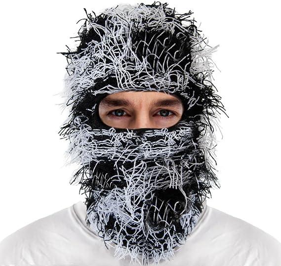 Distressed Balaclava Mask, Full Face Cover Windproof Thermal Ski Mask, Outdoor Halloween Style Knit Headgear