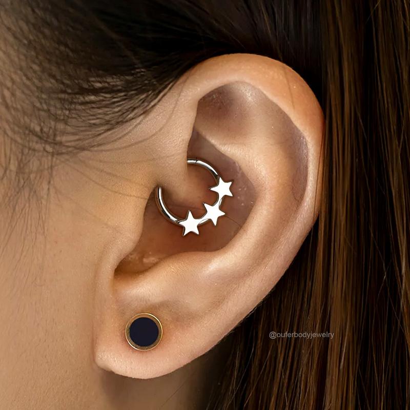 Oufer 16G Triple Star Septum Piercing Nose Ring Daith Jewlery Ear Piercing Ring 316L Stainless Steel Inner Diameter 8mm