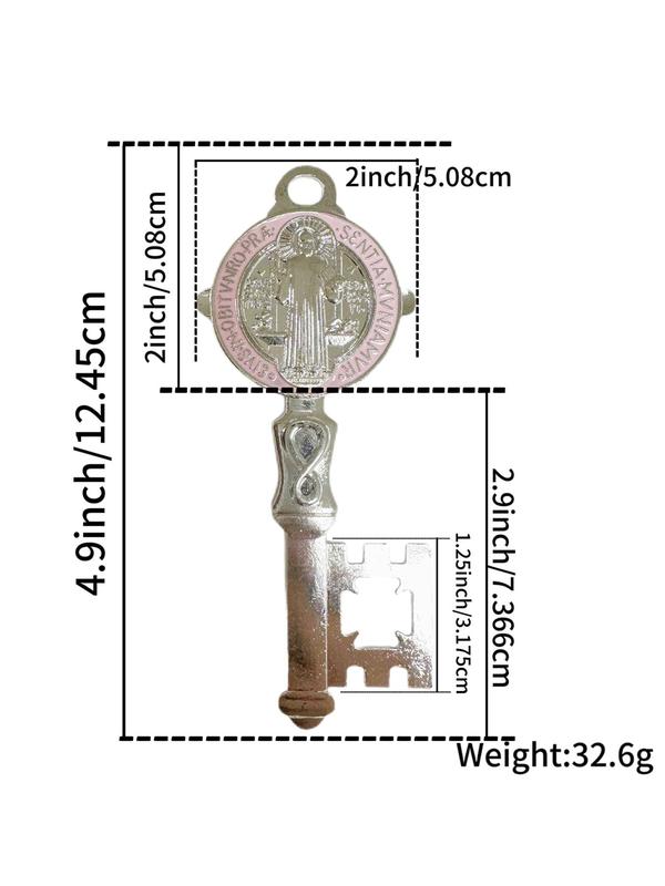 Double Side Saint Benedict Key Blessing Enamel Pendant for Protection, 2pcs set Medalla De San Benito Home and Door Hanger, Wall Hanger Catholic Cross