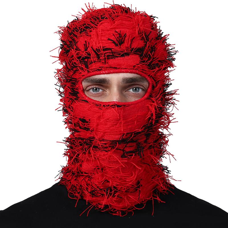 Distressed Balaclava Mask, Full Face Cover Windproof Thermal Ski Mask, Outdoor Halloween Style Knit Headgear