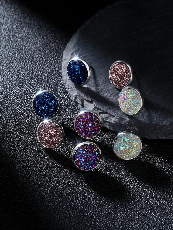 Glitter Round Stud Earrings (4 Pairs), Fashionable Jewelry for Women & Girls, Casual Jewelry for Party, Daily Clothing Decor, Trendy All-match & Exquisite Jewelry for Birthday Gift