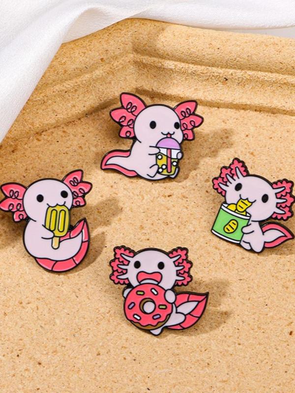 Cute Cartoon Salamander Design Brooch (4pcs), Cartoon Marine Life Themed Brooch, Fashion Accessories for Men & Women，perfect for Students