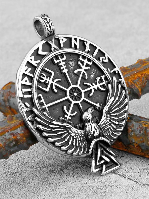 Crow Odin Rune Design Pendant Necklace For Men & Women, Stainless Steel Jewelry, Jewelry For Daily Decoration