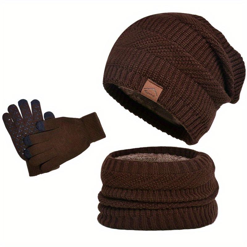 Men's Winter Knit Hat Set with Ear Flaps - Plush, Warm & Windproof, Includes Neck Warmer and Scarf, Mixed Colors