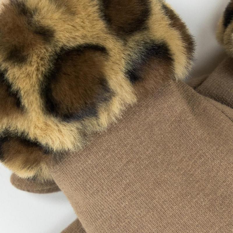 Women's Faux Fur Leopard Cuff Suede Gloves