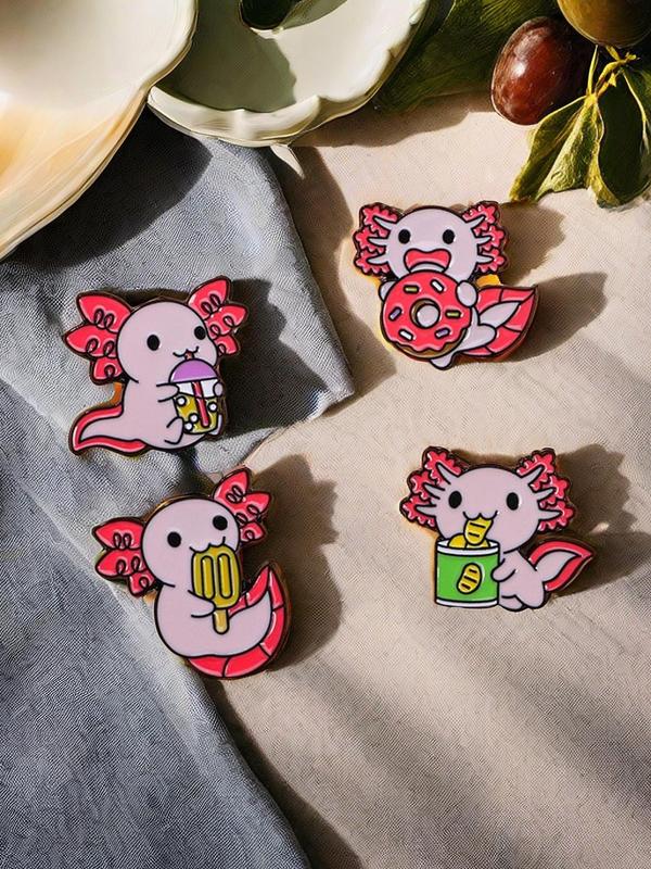 Cute Cartoon Salamander Design Brooch (4pcs), Cartoon Marine Life Themed Brooch, Fashion Accessories for Men & Women，perfect for Students