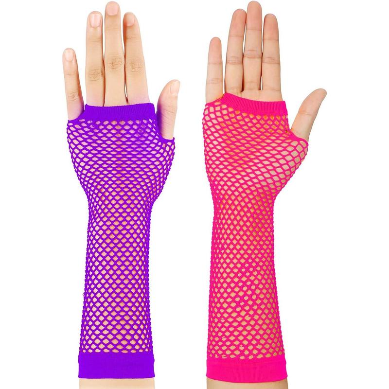 12 Pairs Fingerless Neon Fishnet Gloves for Women and Girls 80s Party Costume Accessories Supplies