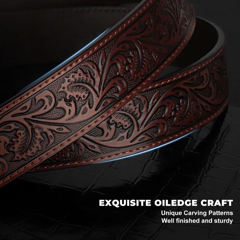 Western Leather Belt Strap for Men Women Cowboy Cowgirl Engraved Embossed Leather Belt Strap for Jeans Pants