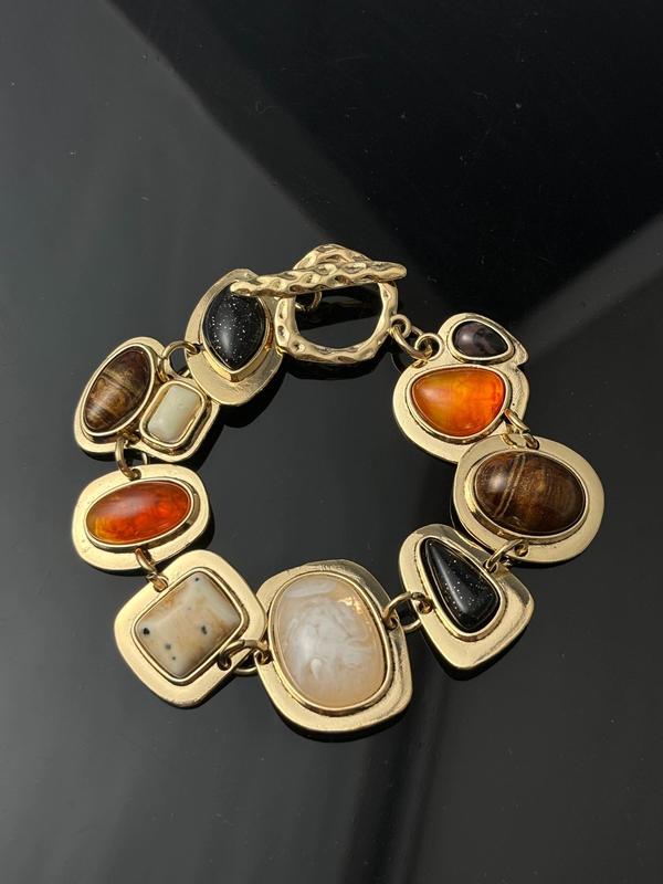 Boho Style Geometric Stone Decorated Link Bracelet, Vintage Trendy Bracelet, Fashionable Jewelry for Women & Girls for Daily & Party Decoration