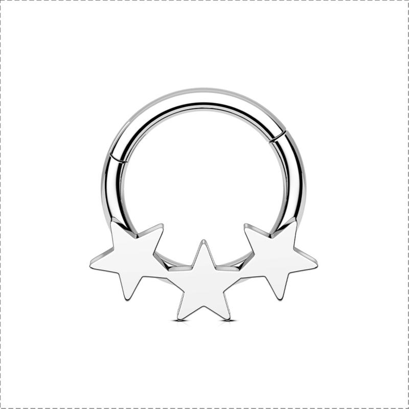 Oufer 16G Triple Star Septum Piercing Nose Ring Daith Jewlery Ear Piercing Ring 316L Stainless Steel Inner Diameter 8mm