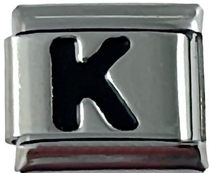 Italian Charm Link Black Letter K 9mm