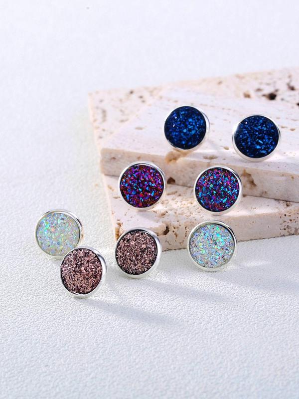 Glitter Round Stud Earrings (4 Pairs), Fashionable Jewelry for Women & Girls, Casual Jewelry for Party, Daily Clothing Decor, Trendy All-match & Exquisite Jewelry for Birthday Gift