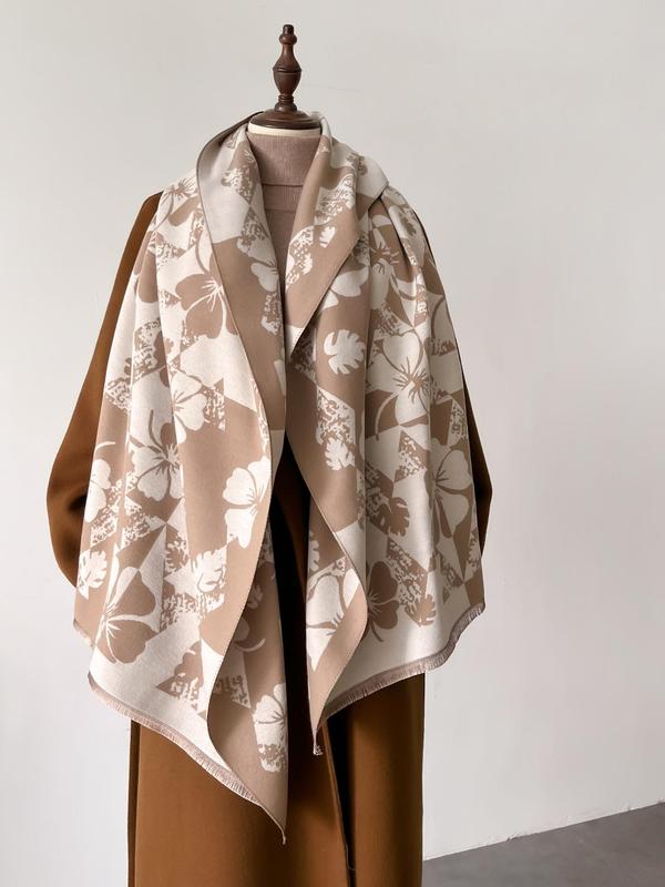 Floral Print Scarf for Winter, Casual Soft Warm Shawl for Women & Men, Fashion Accessories for Daily Wear, Trendy All-match & Exquisite Scarf for Birthday Gift