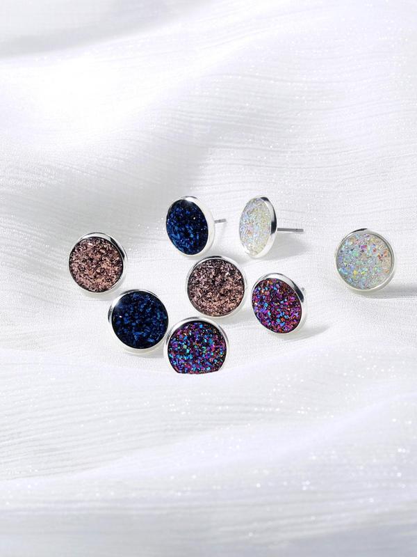 Glitter Round Stud Earrings (4 Pairs), Fashionable Jewelry for Women & Girls, Casual Jewelry for Party, Daily Clothing Decor, Trendy All-match & Exquisite Jewelry for Birthday Gift