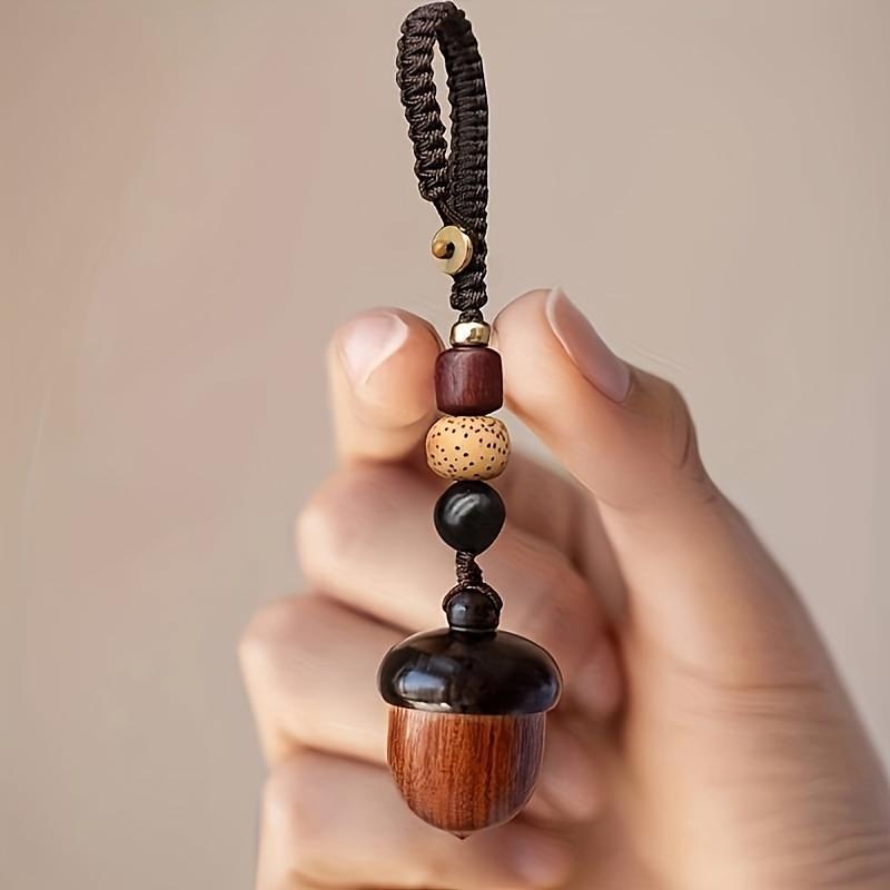 Wooden Acorn Shaped Pill Box, 2 Counts Mini Keychain Pendant Medicine Storage Box, Travel Essentials, Home Organizer for Outdoor & Travel