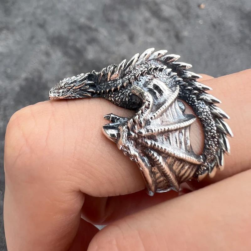 Game of Thrones Dragon Family Dragon Ring - Men's Adjustable Alloy Ring, Vintage and Bold Personality Statement Ring,Perfect Gift For  Lovers,Friends, Boyfriends, Husband, Thanksgiving,Halloween, Black Friday, Christmas, and New Year W1275