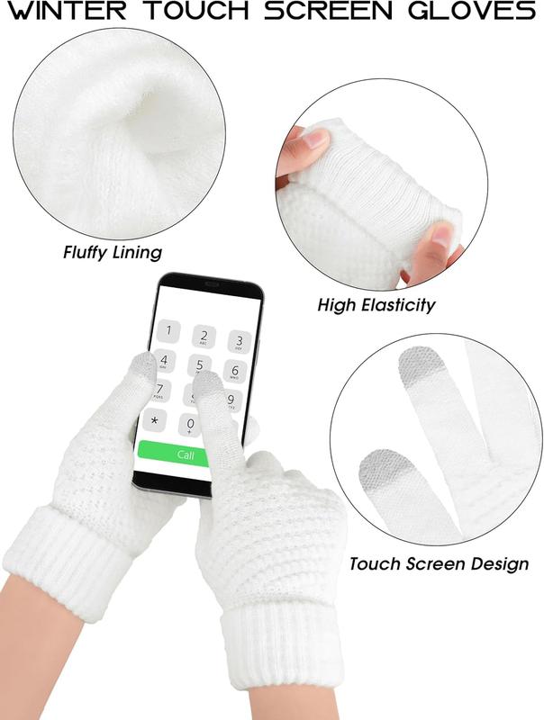 4 Packs Winter Warm Set Knitted Pompom Hat Scarf Touch Screen Gloves Ear Warmer 4 In 1 Set for Men or Women