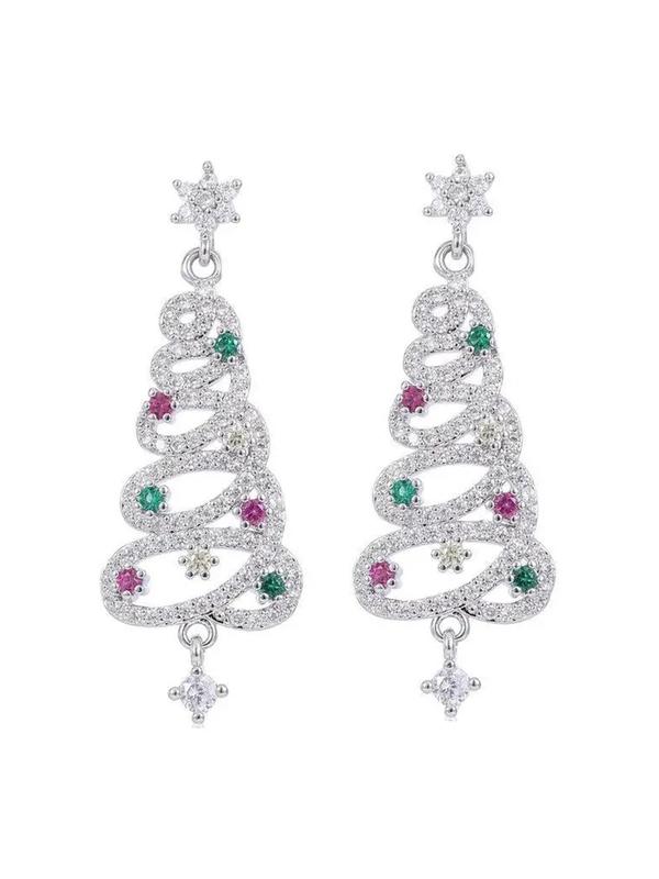 Christmas Tree Design Dangle Earrings, Elegant Rhinestone Decorated Dangle Earrings for Women, Fashion Jewelry for Party, Daily Decor, Trendy All-match & Exquisite Jewelry for Birthday Gift