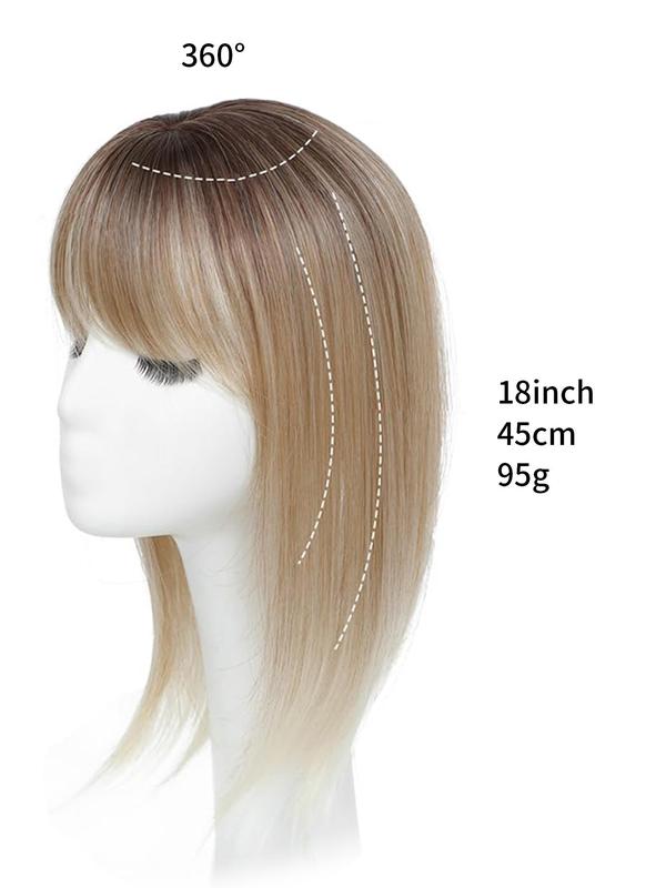 18 Inch Blonde Hair Topper with Highlight, Fall Freshness Long Straight Hair Topper with Bangs, Gorgeous Fluffy Wigs for Women, Synthetic Wigs for Fall Outfits, Party, Daily Use