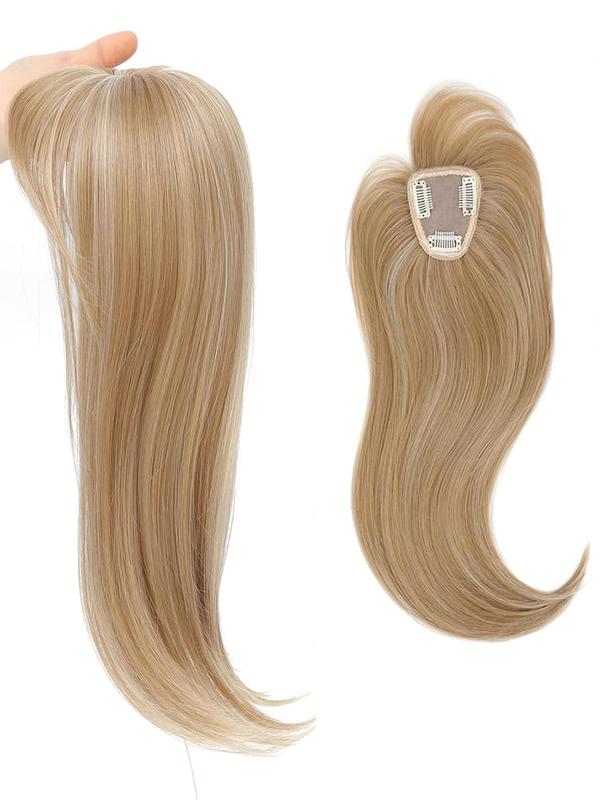 18 Inch Blonde Hair Topper with Highlight, Fall Freshness Long Straight Hair Topper with Bangs, Gorgeous Fluffy Wigs for Women, Synthetic Wigs for Fall Outfits, Party, Daily Use