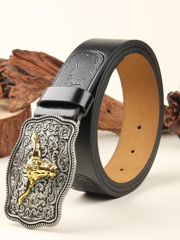 Western Style Bull Head Decorated Belt, Vintage Animal Embossed Belt for Men & Women, Fashion Belt for Party, Daily Clothing Decor, Trendy All-match & Exquisite Belt for Birthday Gift