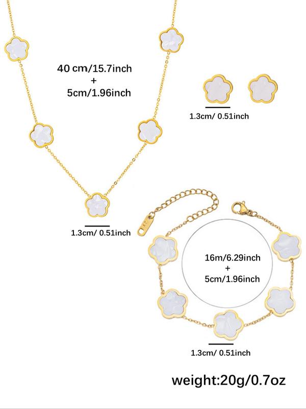 Flower Design Jewelry Set, Elegant Necklace & Bracelet & Stud Earrings, 2024 New Style Fashion Jewelry Accessories for Women As Gift Dainty Gift for Your Love